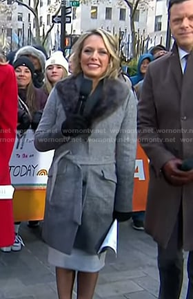 Dylan's grey coat with fur collar on Today
