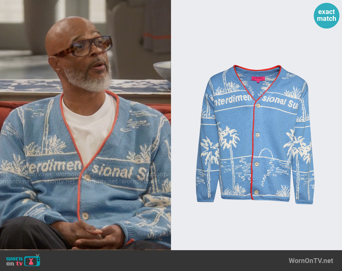 The Elder Statesman Nora Id Surf Cardigan Blue And White worn by Poppa (Damon Wayans) on Poppas House