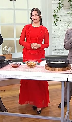 Elena Besser's red ruffle maxi dress on Today