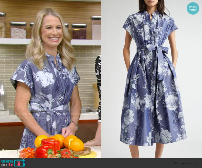 Eleventy Floral Print Cotton Poplin Shirtdress worn by Wendy Bazilian on Live with Kelly and Mark