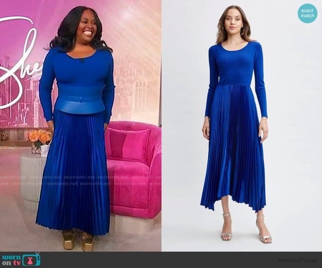 Elie Tahari Mave Mixed-Media Fit & Flare Sweaterdress worn by Sherri Shepherd on Sherri