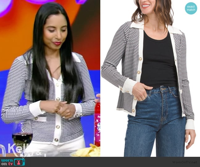 Roshini Raj’s striped cardigan on Live with Kelly