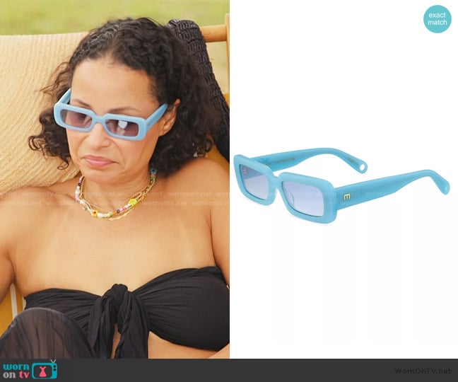 Sai’s blue rectangle sunglasses on RHONY