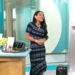 Elizabeth Werner’s blue checked asymmetric dress on CBS Mornings