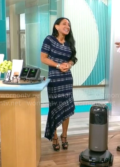 Elizabeth Werner's blue checked asymmetric dress on CBS Mornings