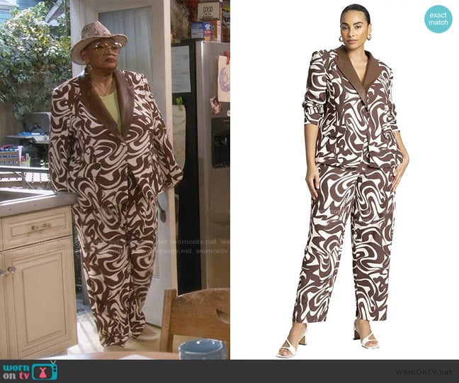 Eloquii Printed Blazer With Faux Leather Collar worn by Glodine (Marsha Warfield) on The Upshaws