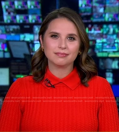 Elizabeth's red knit collared sweater on Good Morning America