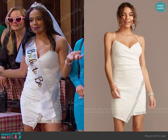 Emerald Sundae Stretch Mini Dress with Crystal Trim Overlap Skirt worn by Jada Hunter (Elia Cantu) on Days of our Lives