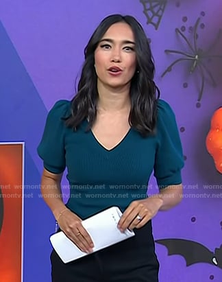 Emilie's teal puff sleeve sweater on Today