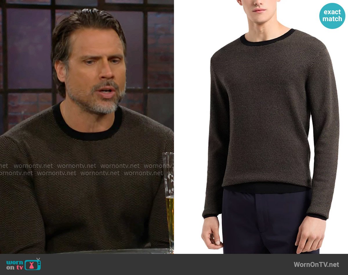 Emporio Armani Wool Chevron Jacquard Regular Fit Sweater worn by Nick Newman (Joshua Morrow) on The Young and the Restless