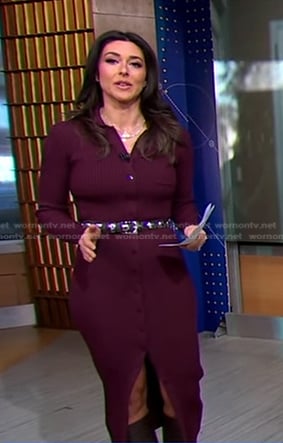 Erielle's burgundy ribbed button front dress on Good Morning America