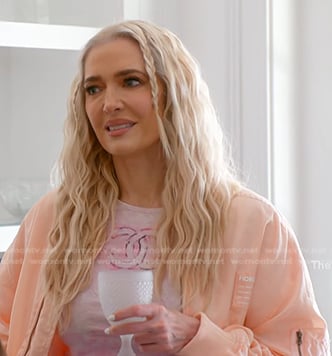 Erika's pink Chanel tee and bomber jacket on The Real Housewives of Beverly Hills