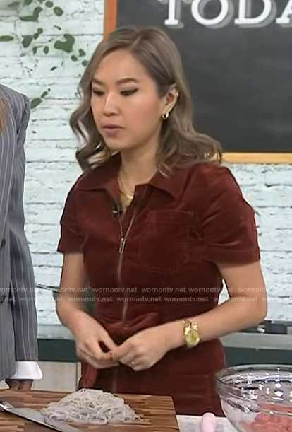 Esther Choi’s brown corduroy jumpsuit on Today