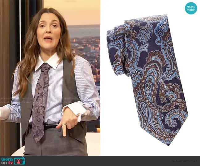 Eton Paisley Silk Classic Tie worn by Drew Barrymore on The Drew Barrymore Show