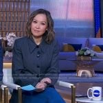 Eva’s grey pinstripe blazer and blue pants on Good Morning America