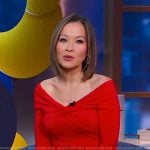 Eva’s red long sleeve off-shoulder top on Good Morning America