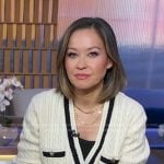 Eva’s white cable knit cardigan on Good Morning America