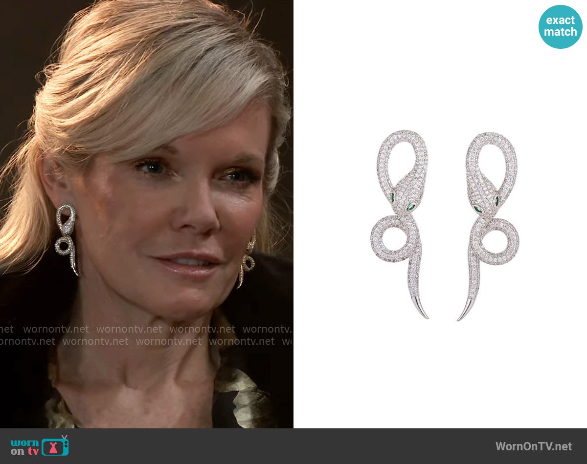 Eye Candy LA Serpent Earrings in Silver worn by Ava Jerome (Maura West) on General Hospital