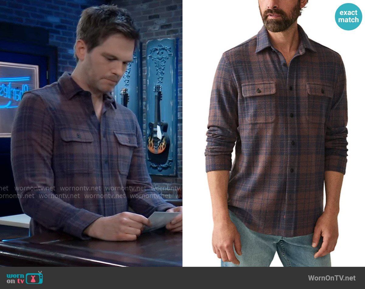 Faherty Legend™ Sweater Shirt in Blue Mountain Plaid worn by Lucas Jones (Van Hansis) on General Hospital