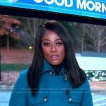 Faith Abubey’s blue trench coat on Good Morning America