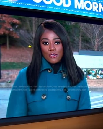 Faith Abubey’s blue trench coat on Good Morning America