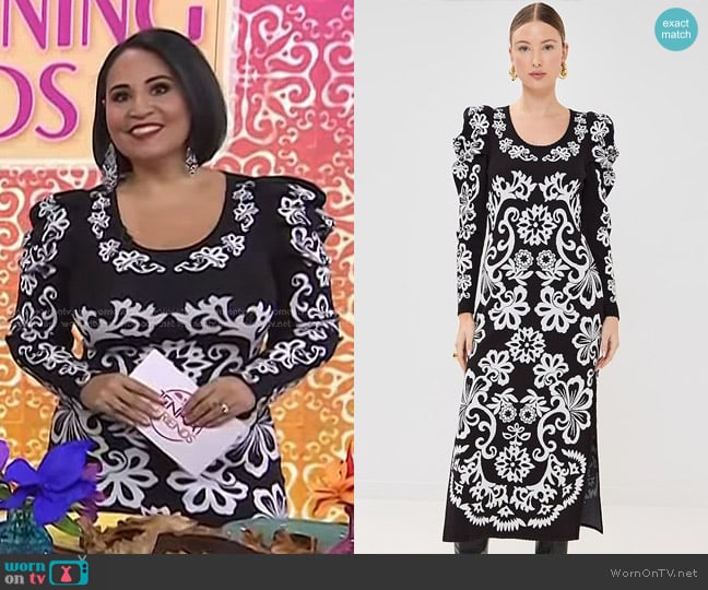 Farm Rio Cashew Mandala Knit Dress in Cashew Mandala Black worn by Alejandra Ramos on Today