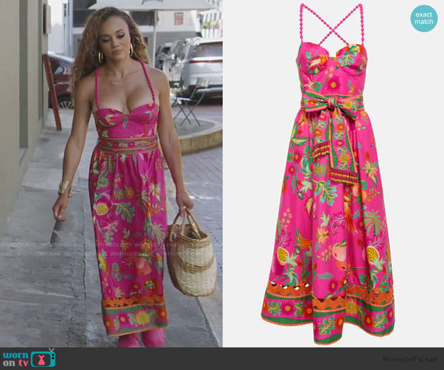 Farm Rio Delicate Fruit Garden cotton midi dress worn by Ashley Darby on The Real Housewives of Potomac