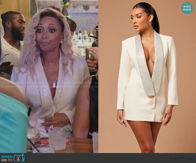 Fashion Nova Francesca Blazer Micro Mini Dress worn by Karen Huger on The Real Housewives of Potomac