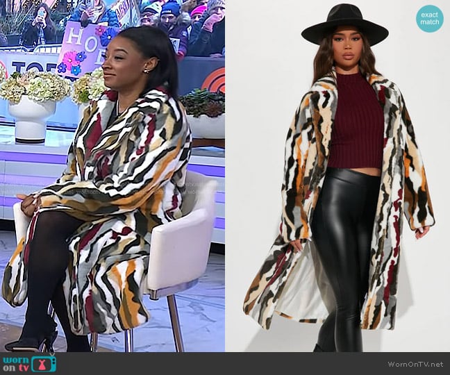 Fashion Nova Get Like Me Coat in Multi Color worn by Simone Biles on Today