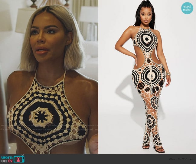 Fashion Nova Lolita Crochet Maxi Dress worn by Mia Thornton on The Real Housewives of Potomac