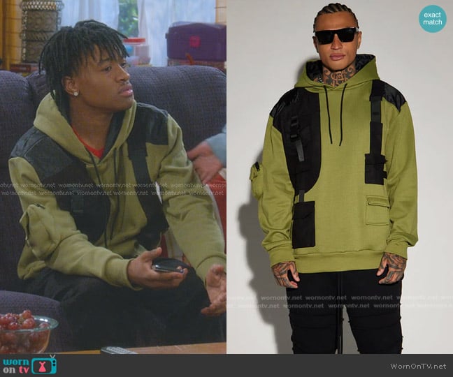 Fashion Nova Men You Got It All Hoodie in Olive worn by Kelvin (Diamond Lyons) on The Upshaws