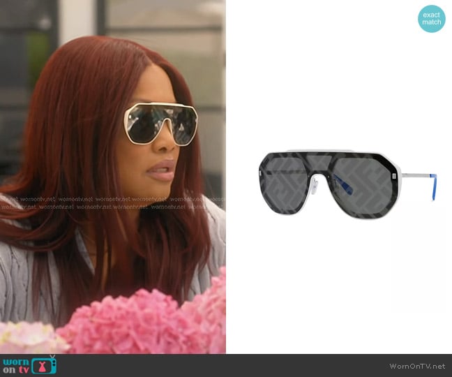 Fendi Logo Pilot Mask Sunglasses worn by Garcelle Beauvais on The Real Housewives of Beverly Hills