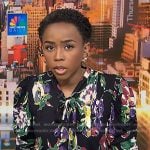 Zinhle's black floral print tie neck blouse on NBC News Daily