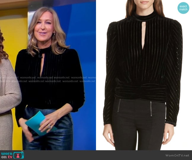 Frame Burnout Stripe Velvet Blouse worn by Lara Spencer on Good Morning America