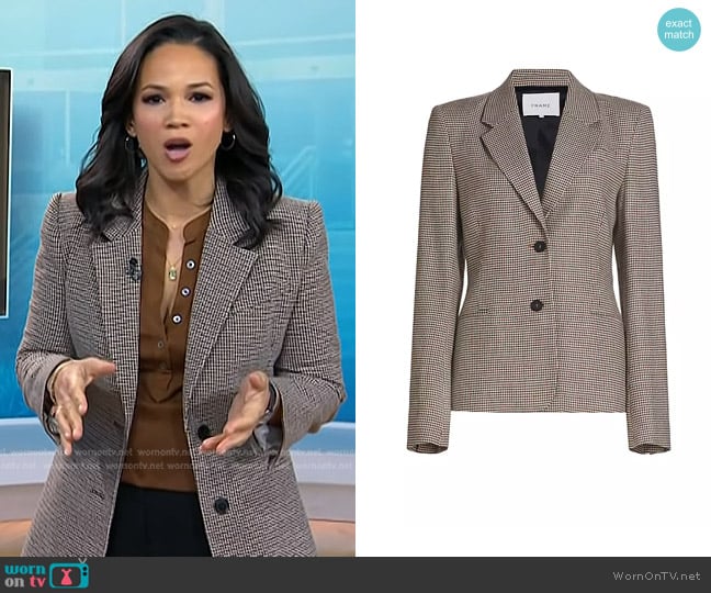 Frame The Femme Houndstooth Blazer worn by Laura Jarrett on Today