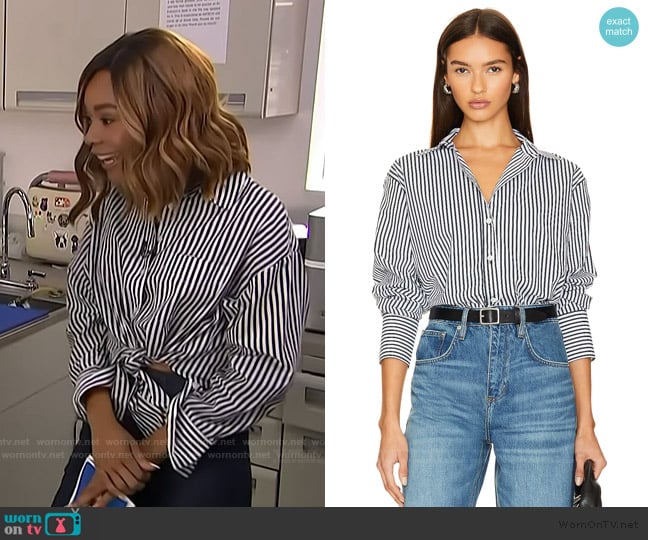 Frame Striped Cotton Oversized Pocket Shirt worn by Zuri Hall on Access Hollywood