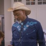 Frank’s blue western embroidered shirt on The Upshaws