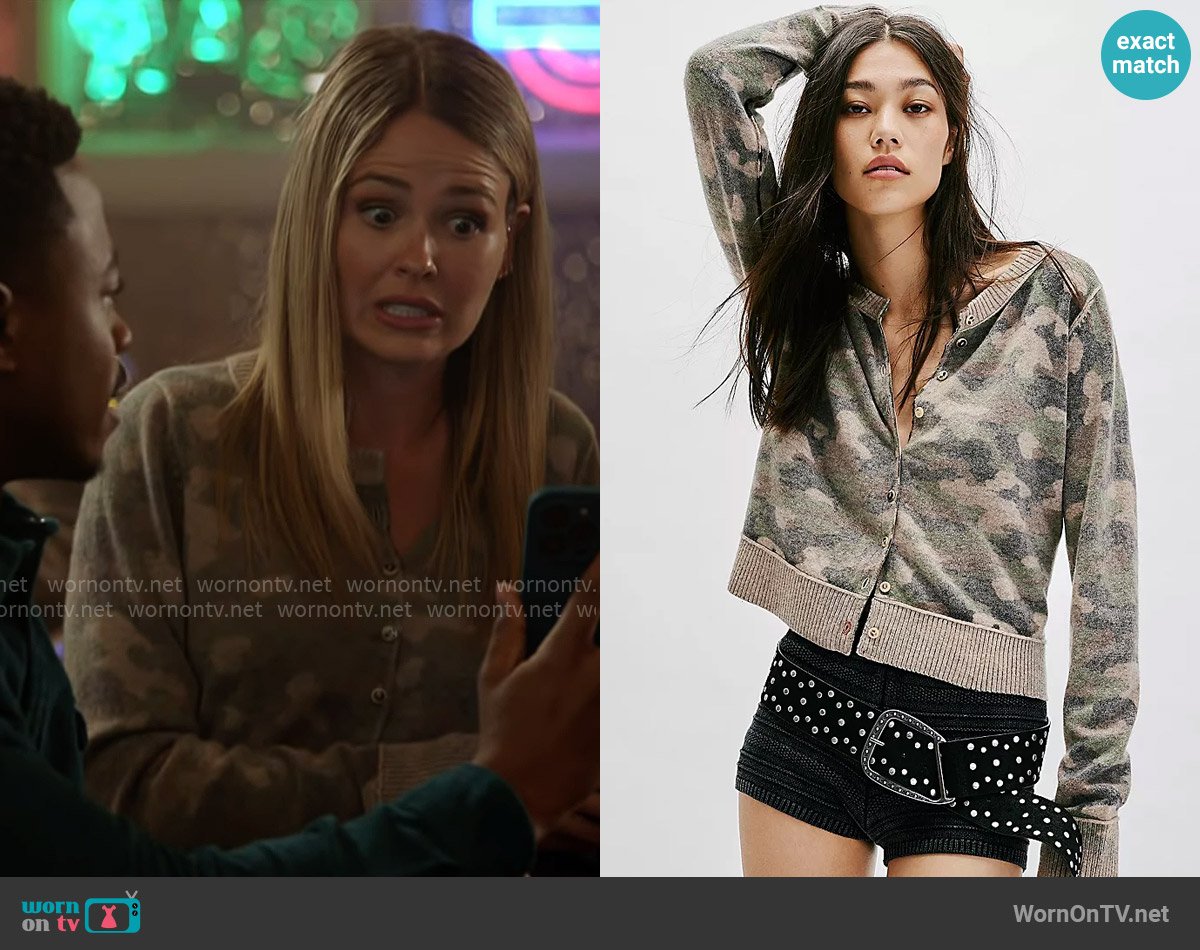 Free People Nocturnal Patterned Cardi in Army Combo worn by Lyla Novak (Jocelyn Hudon) on Chicago Fire