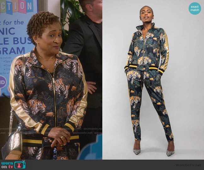 G-Style Jungle Tiger Tracksuit worn by Lucretia Turner (Wanda Sykes) on The Upshaws