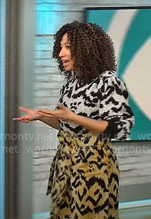 Gabrielle Kerr's animal print sweater and skirt on CBS Mornings