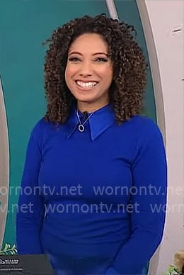 Gabrielle Kerr's blue collared sweater on CBS Mornings