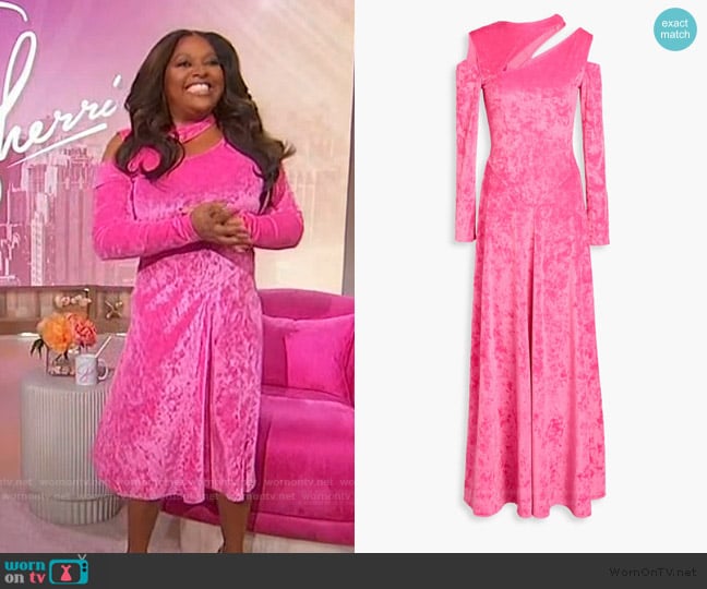 Ganni Cutout stretch-velvet maxi dress worn by Sherri Shepherd on Sherri