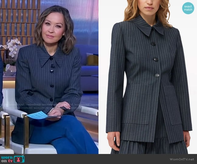 Ganni Pinstripe Single-breasted Blazer worn by Eva Pilgrim on Good Morning America