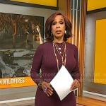 Gayle King’s burgundy colorblock knit dress on CBS Mornings