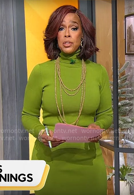 Gayle King's green turtleneck dress on CBS Mornings