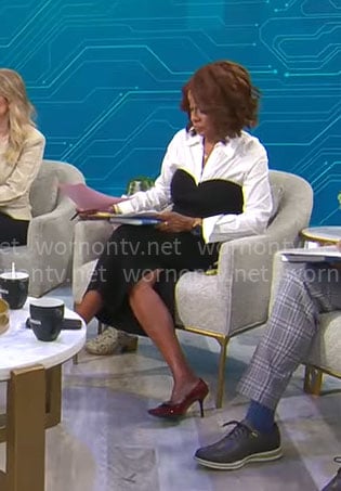 Gayle King's black and white shirt dress on CBS Mornings