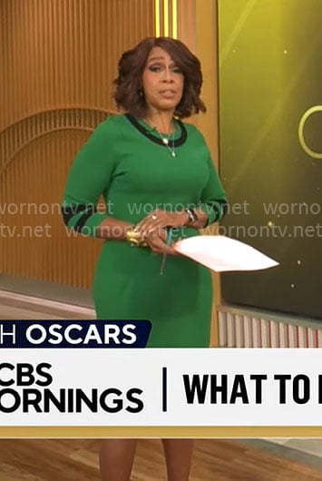 Gayle King's green dress with black stripes on CBS Mornings