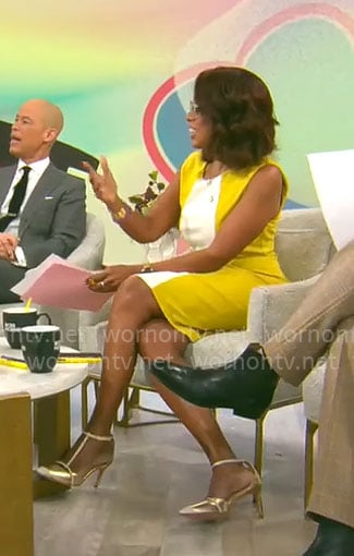 Gayle King's yellow and white colorblock dress on CBS Mornings