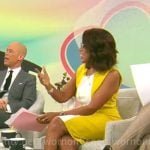 Gayle King’s yellow and white colorblock dress on CBS Mornings