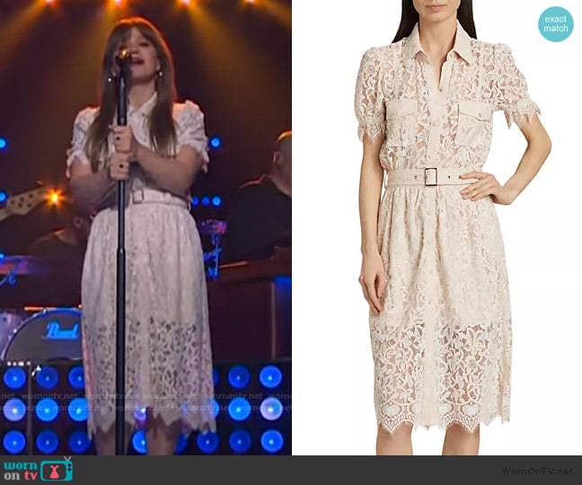 Generation Love Claudia Belted Lace Midi-Dress worn by Kelly Clarkson on The Kelly Clarkson Show